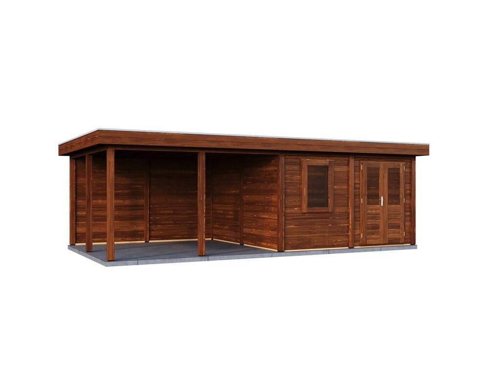 Lugarde Select Modern tuinhuis 44mm met Overkapping Amstelveen 388x388cm + 400cm - Behandeld