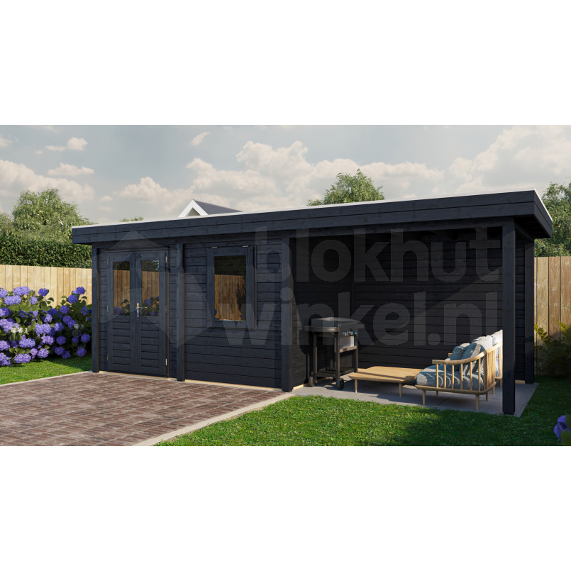 Lugarde Select Modern tuinhuis met overkapping Neerkant 388x250cm + 300cm - Zwarte olie