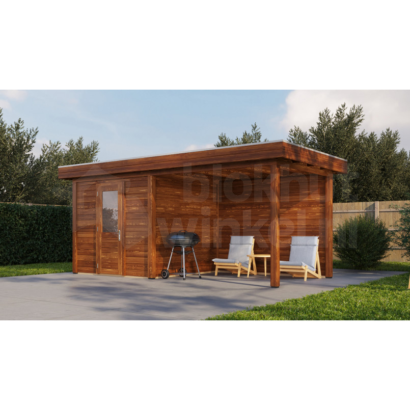 Lugarde Select Modern tuinhuis met overkapping Vught 250x250cm + 300cm - Bruine olie
