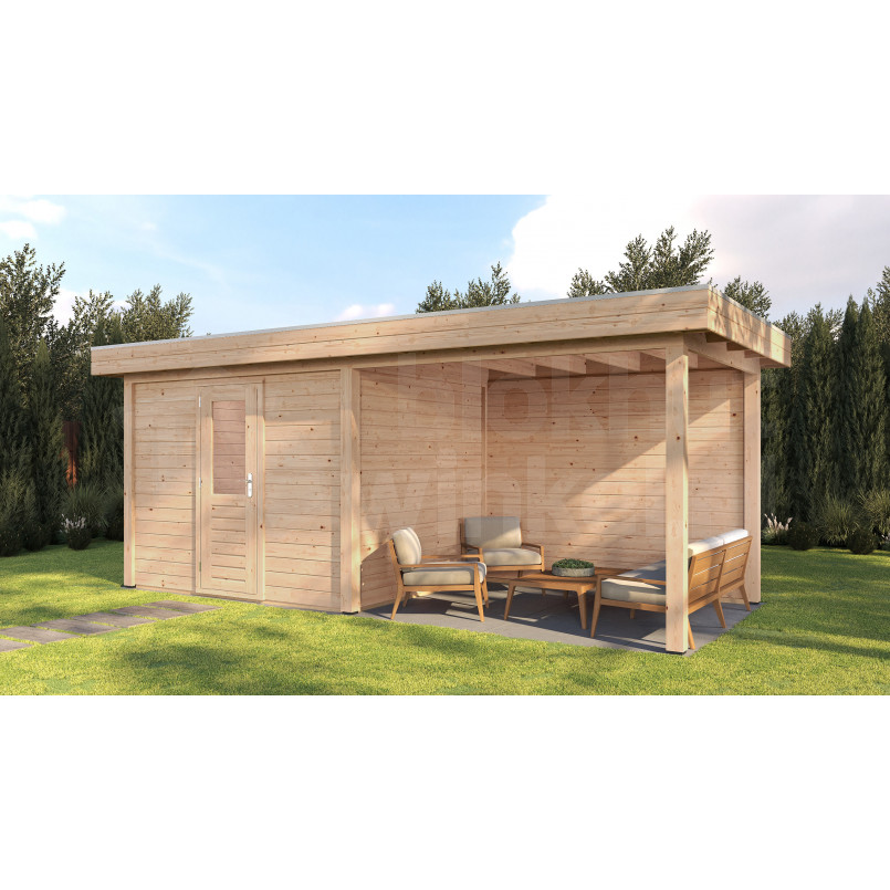 Lugarde Select Modern tuinhuis met overkapping Tilburg 300x250cm + 300cm - Onbehandeld