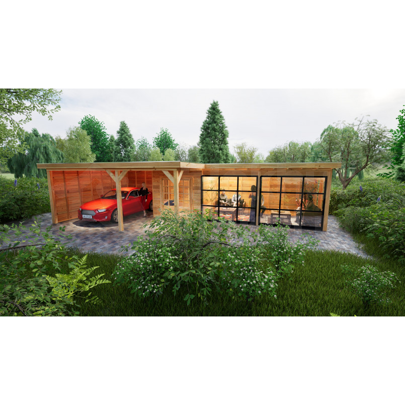 Douglas tuinhuis met carport en veranda
