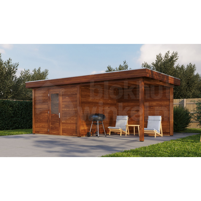 Lugarde Select Modern tuinhuis met overkapping Nunspeet 300x300cm + 300cm - Bruine olie