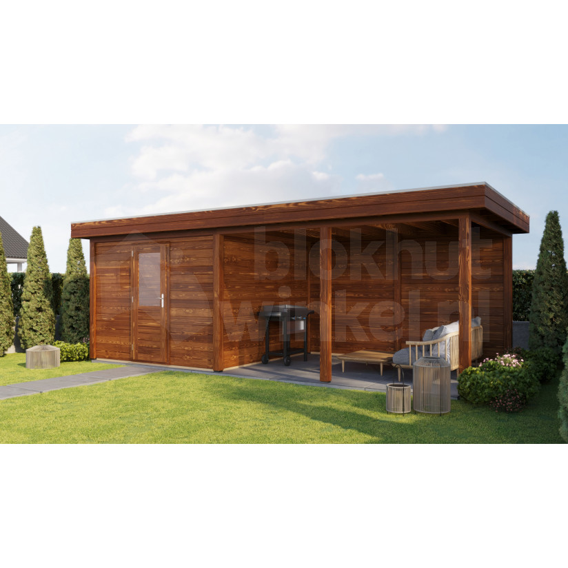 Lugarde Select Modern tuinhuis met overkapping Lelystad 300x300cm + 400cm - Bruine olie
