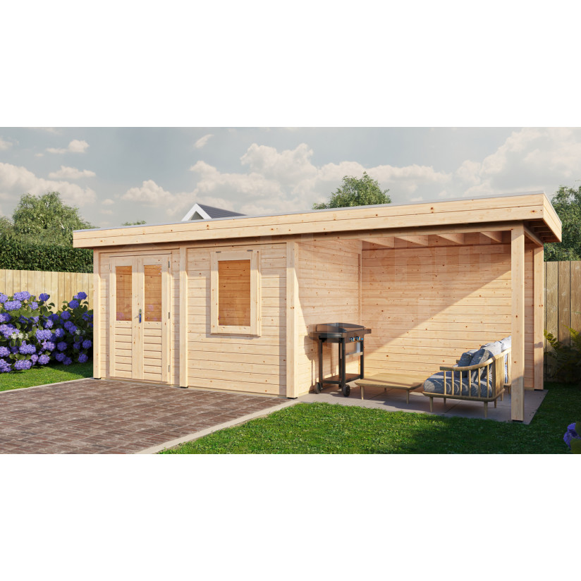 Lugarde Select Modern tuinhuis met overkapping Neerkant 388x250cm + 300cm - Onbehandeld