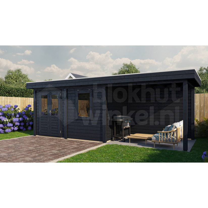 Lugarde Select Modern tuinhuis met overkapping Neerkant 388x250cm + 300cm - Zwarte olie