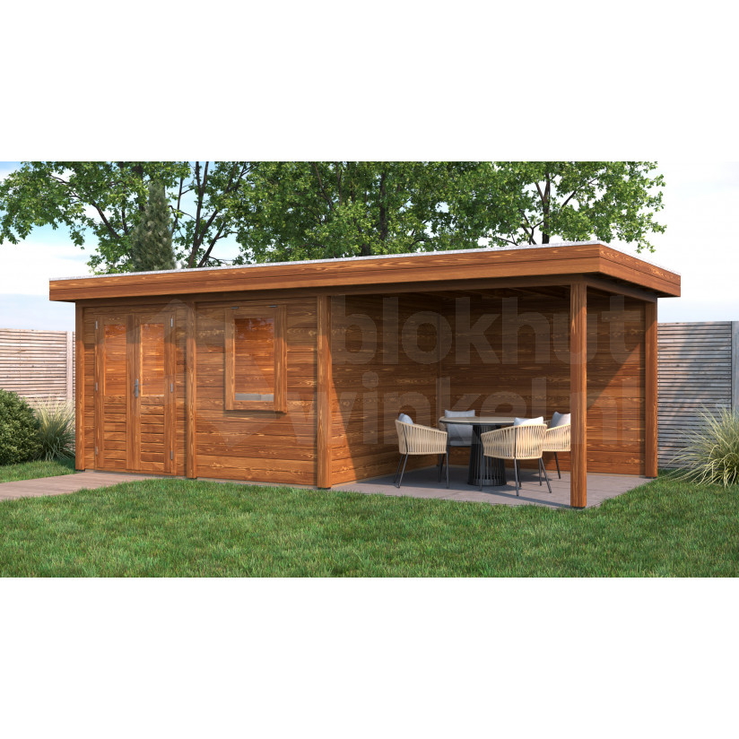 Lugarde Select Modern tuinhuis met overkapping Emmen 388x300cm + 300cm - Bruine olie