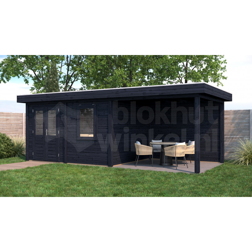Lugarde Select Modern tuinhuis met overkapping Emmen 388x300cm + 300cm - Zwarte olie