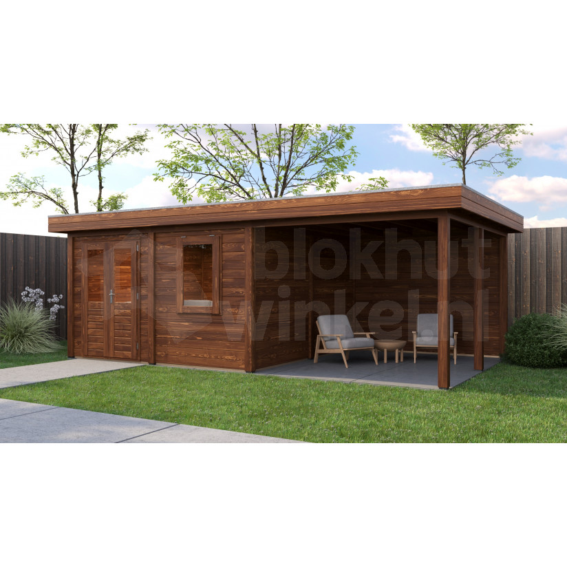 Lugarde Select Modern tuinhuis met overkapping Almere 388x388cm + 300cm - Bruine olie