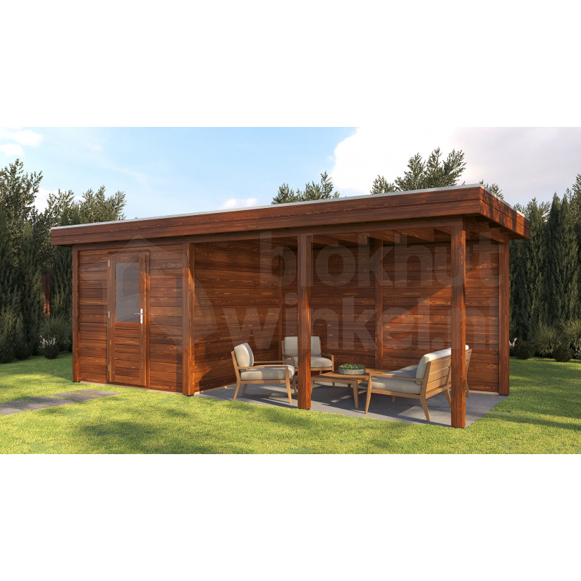 Lugarde Select Modern tuinhuis met overkapping Dordrecht 250x250cm + 400cm - Bruine olie