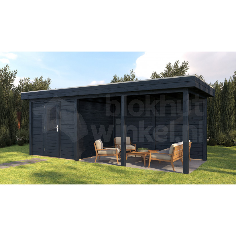 Lugarde Select Modern tuinhuis met overkapping Dordrecht 250x250cm + 400cm - Zwarte olie