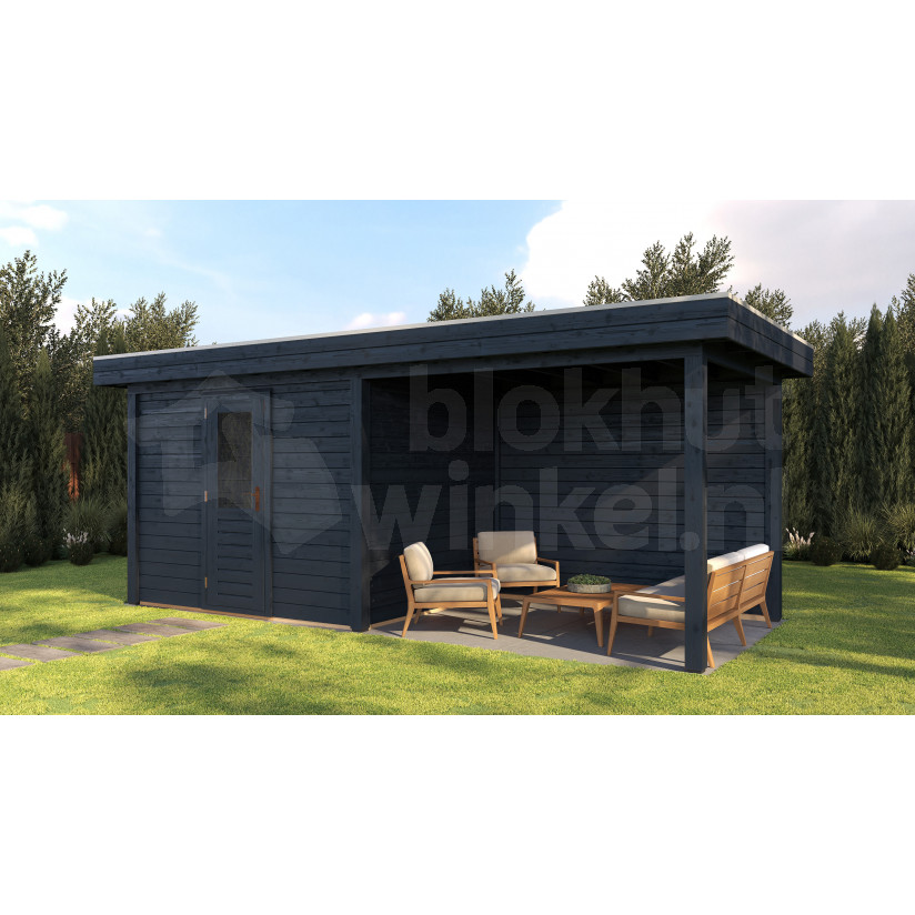 Lugarde Select Modern tuinhuis met overkapping Tilburg 300x250cm + 300cm - Zwarte olie
