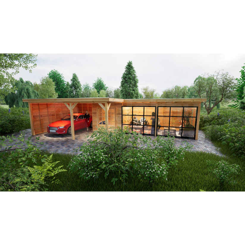 Douglas tuinhuis met carport en veranda