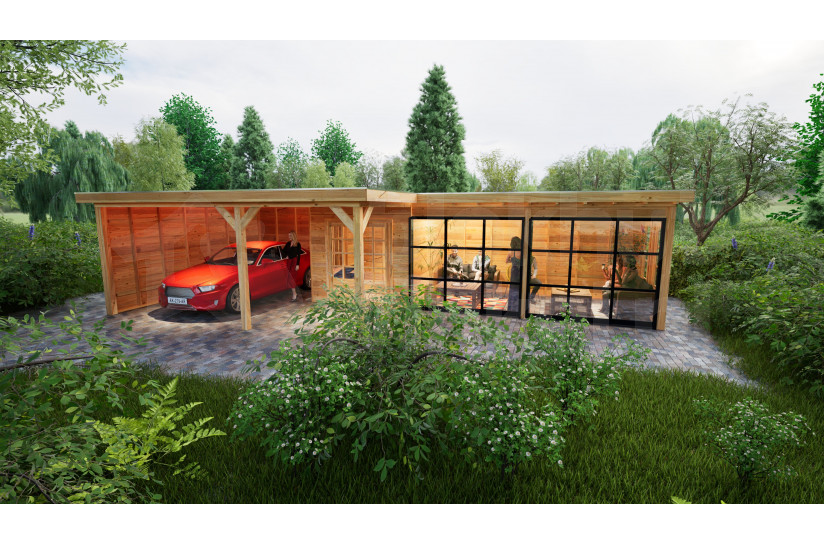 Douglas tuinhuis met carport en veranda