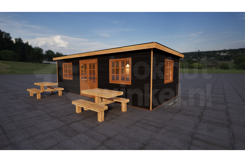 Douglas tuinhuis met zwarte wanden als mancave