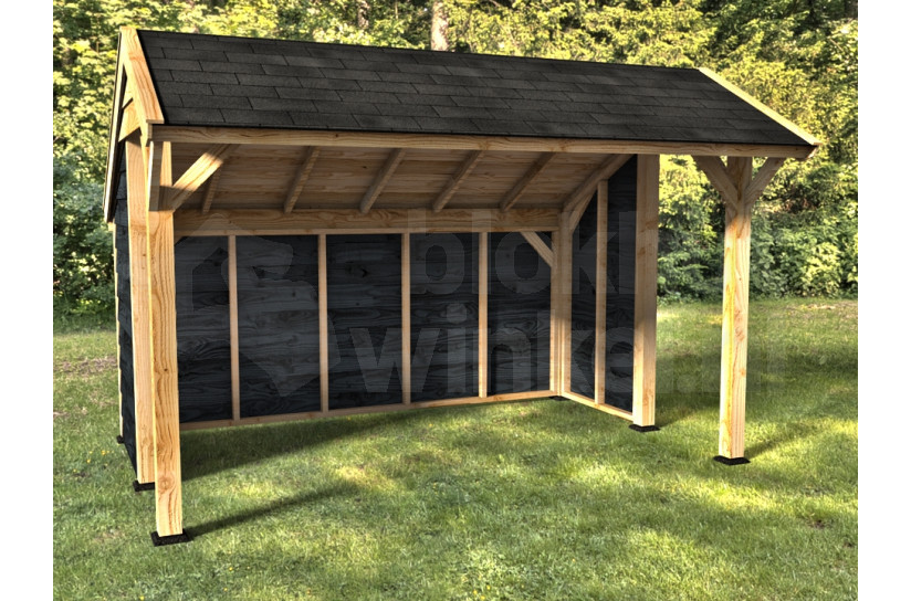 Woodvision Kapschuur Comfort 400x250 achterwand en 2x korte zijwand enkelzijdig zwart
