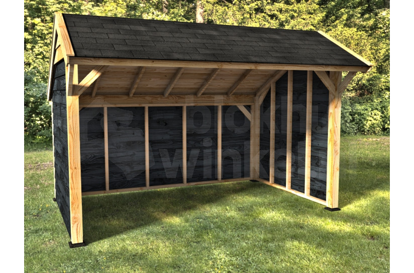 Woodvision Kapschuur Comfort 400x250 achterwand en 2x zijwand enkelzijdig zwart