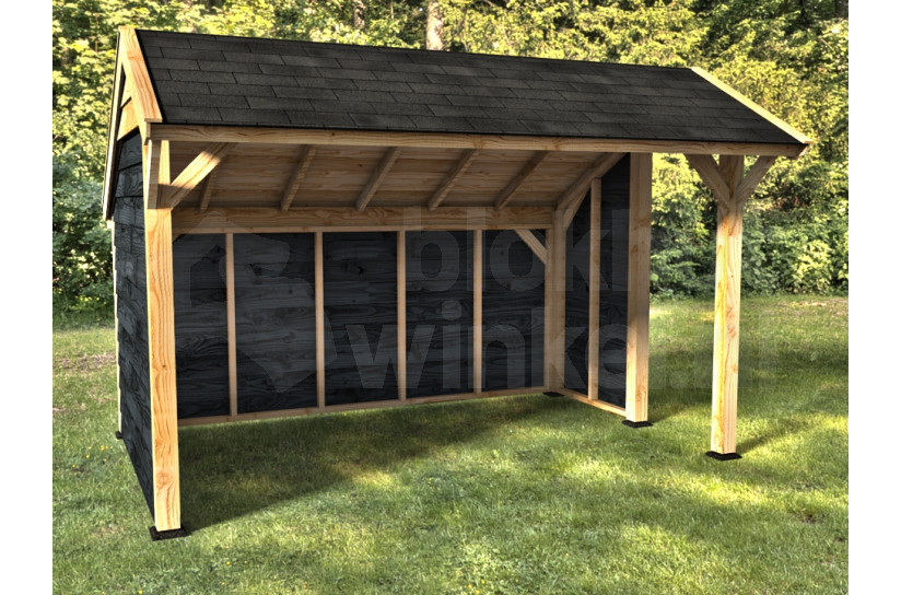 Woodvision Kapschuur Comfort 400x250 achterwand, zijwand en korte zijwand enkelzijdig zwart
