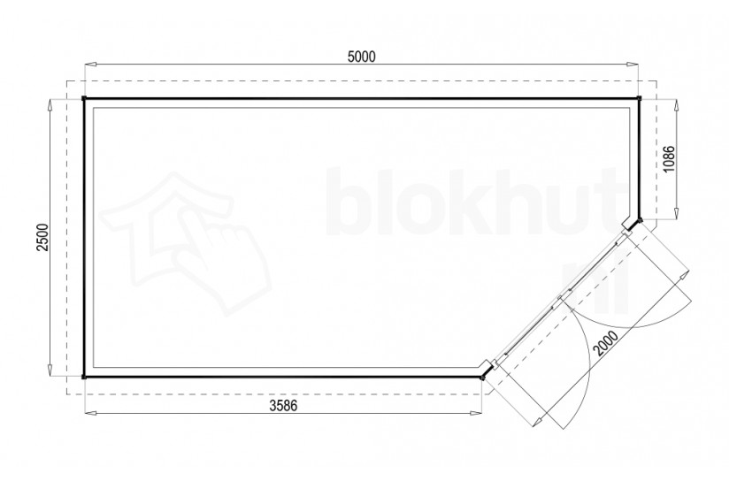 Plattegrond Woodford houtskeletbouw tuinhuis Bennington Comfort Corner 500x250