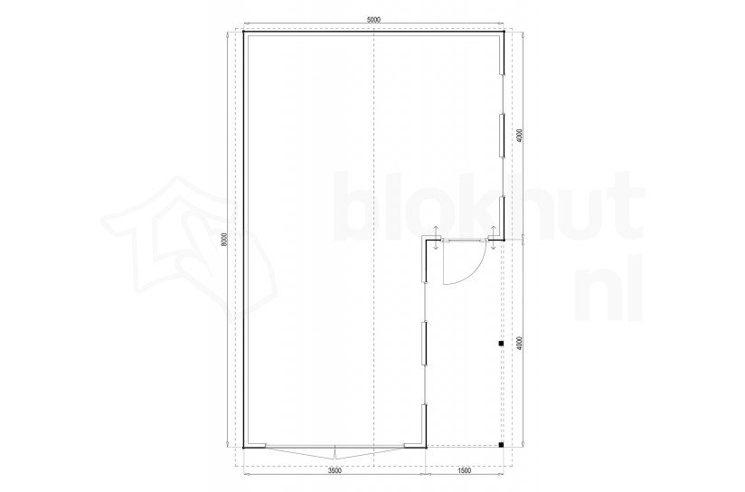 Plattegrond Woodford houtskeletbouw garage Huntsville 500x800