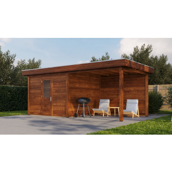 Lugarde Select Modern tuinhuis met overkapping Nunspeet 300x300cm + 300cm - Bruine olie