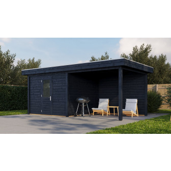 Lugarde Select Modern tuinhuis met overkapping Nunspeet 300x300cm + 300cm - Zwarte olie