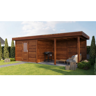 Lugarde Select Modern tuinhuis met overkapping Lelystad 300x300cm + 400cm - Bruine olie