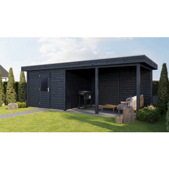Lugarde Select Modern tuinhuis met overkapping Lelystad 300x300cm + 400cm - Zwarte olie