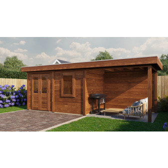 Lugarde Select Modern tuinhuis met overkapping Neerkant 388x250cm + 300cm - Bruine olie
