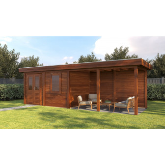 Lugarde Select Modern tuinhuis met overkapping Dronten 388x250cm + 400cm - Bruine olie