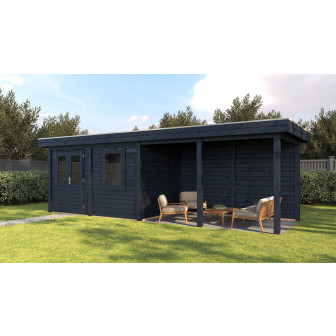 Lugarde Select Modern tuinhuis met overkapping Dronten 388x250cm + 400cm - Zwarte olie