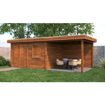 Lugarde Select Modern tuinhuis met overkapping Emmen 388x300cm + 300cm - Bruine olie