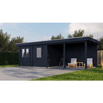 Lugarde Select Modern tuinhuis met overkapping Zutphen 388x300cm + 400cm - Zwarte olie