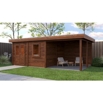 Lugarde Select Modern tuinhuis met overkapping Almere 388x388cm + 300cm - Bruine olie