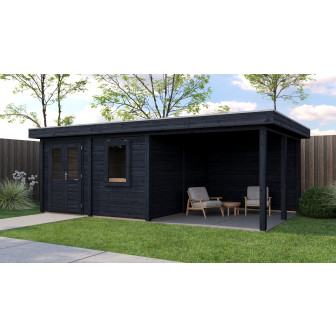 Lugarde Select Modern tuinhuis met overkapping Almere 388x388cm + 300cm - Zwarte olie