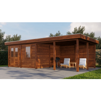 Lugarde Select Modern tuinhuis met overkapping Amstelveen 388x388cm + 400cm - Bruine olie