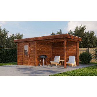 Lugarde Select Modern tuinhuis met overkapping Vught 250x250cm + 300cm - Bruine olie