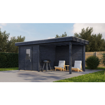 Lugarde Select Modern tuinhuis met overkapping Vught 250x250cm + 300cm - Zwarte olie