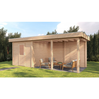 Lugarde Select Modern tuinhuis met overkapping Dordrecht 250x250cm + 400cm - Onbehandeld