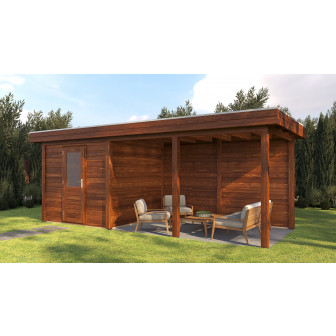 Lugarde Select Modern tuinhuis met overkapping Dordrecht 250x250cm + 400cm - Bruine olie