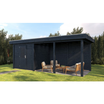 Lugarde Select Modern tuinhuis met overkapping Dordrecht 250x250cm + 400cm - Zwarte olie
