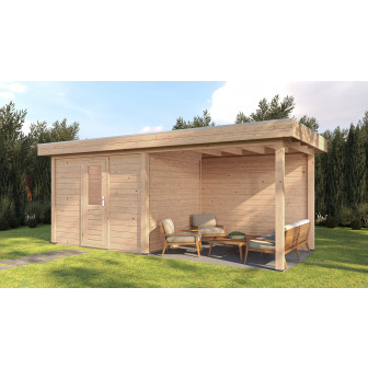 Lugarde Select Modern tuinhuis met overkapping Tilburg 300x250cm + 300cm - Onbehandeld