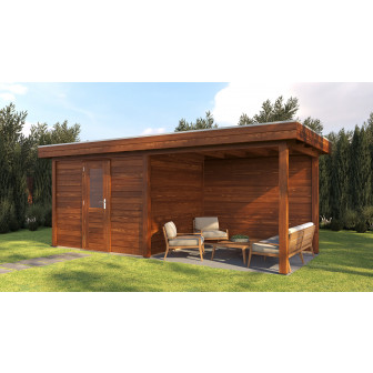 Lugarde Select Modern tuinhuis met overkapping Tilburg 300x250cm + 300cm - Bruine olie