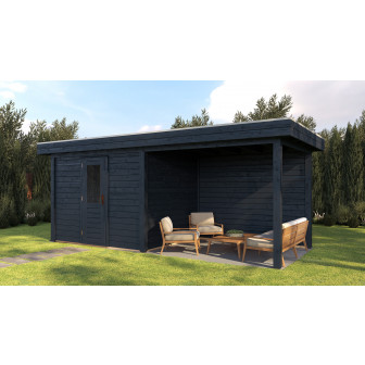 Lugarde Select Modern tuinhuis met overkapping Tilburg 300x250cm + 300cm - Zwarte olie