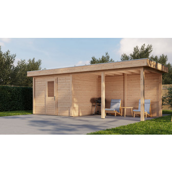 Lugarde Select Modern tuinhuis met overkapping Apeldoorn 300x250cm + 400cm - Onbehandeld