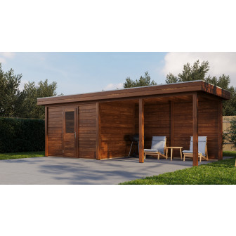 Lugarde Select Modern tuinhuis met overkapping Apeldoorn 300x250cm + 400cm - Bruine olie