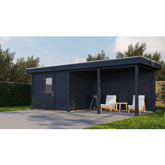 Lugarde Select Modern tuinhuis met overkapping Apeldoorn 300x250cm + 400cm - Zwarte olie