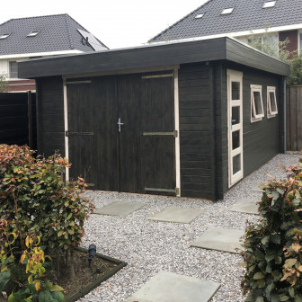 Houten Garage Marketta met plat dak geïmpregneerd