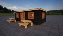 Douglas tuinhuis met zwarte wanden als mancave