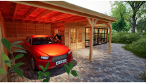 Douglas carport voor auto met berging en veranda